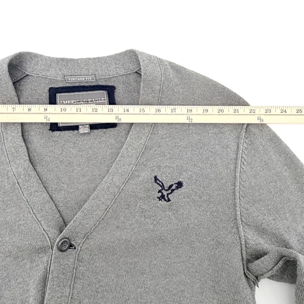 American Eagle Cardigan Mens XL Gray Wool Blend Elbow Patch V-Neck Button Up